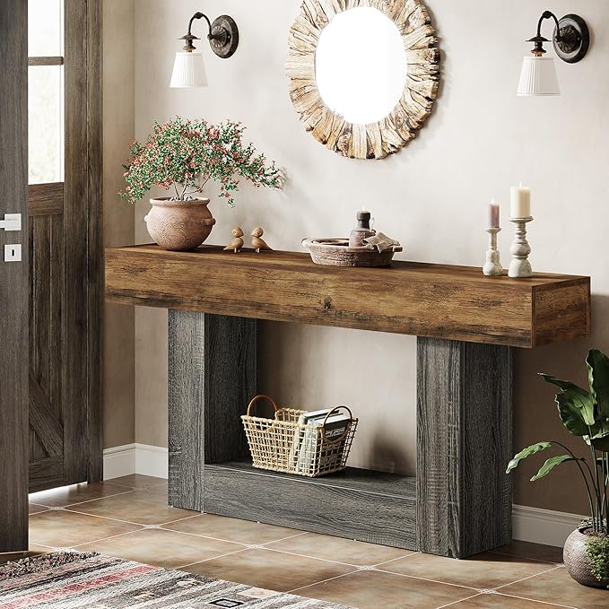 Tribesigns 63" Console Table, Farmhouse 2-Tier Entryway Table - Image 3