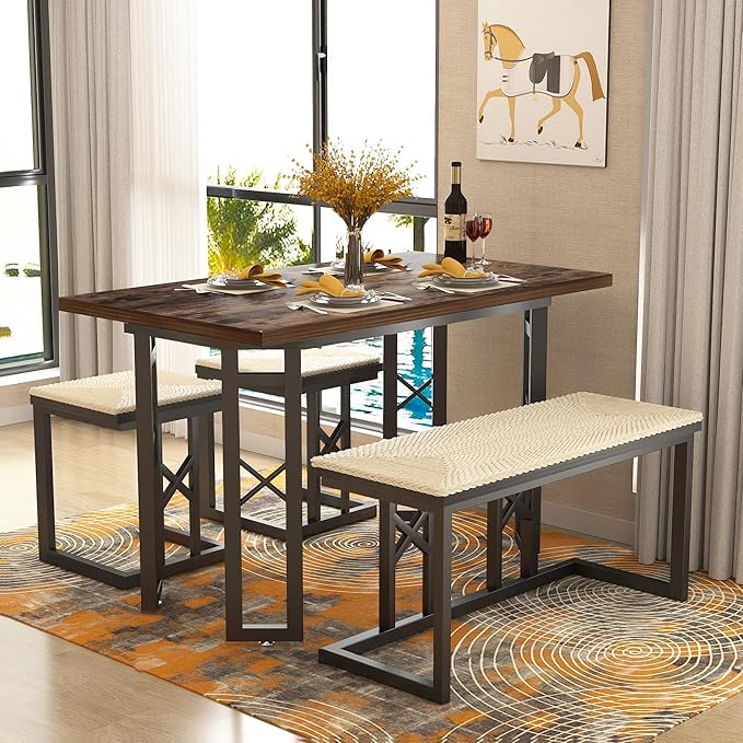VECELO 43.3" Dining Table Sets, Farmhouse Small Kitchen Table by VECELO
