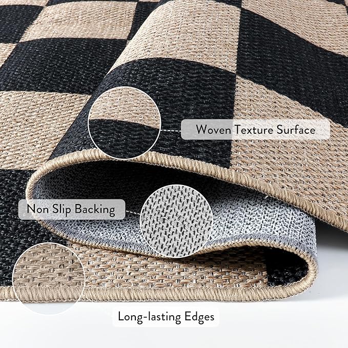 Lahome Checkered Easy Jute Carpet, 3x5 Outdoor Patio Rug Washable Rugs - Image 2