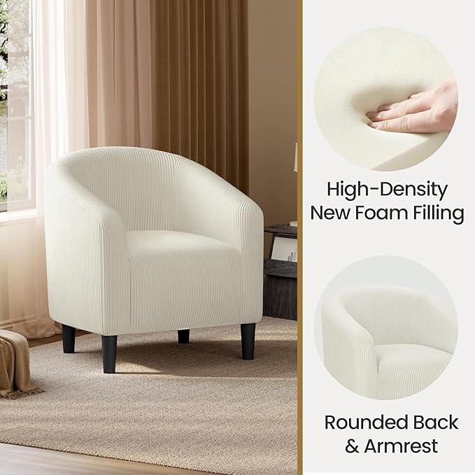Yaheetech Accent Barrel Chair, Corduroy Fabric Club Chair, Furry Sherpa Elegant - Image 7