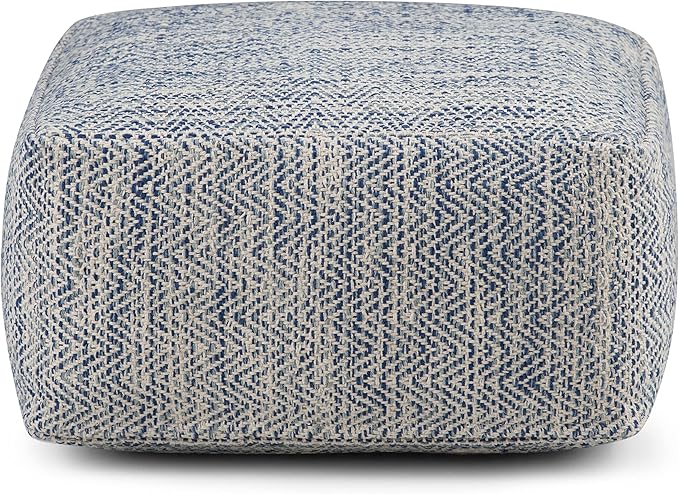 SIMPLIHOME Nate 20-inch Wide Square Pouf in Patterned Denim Mélange, Handwoven - Image 4