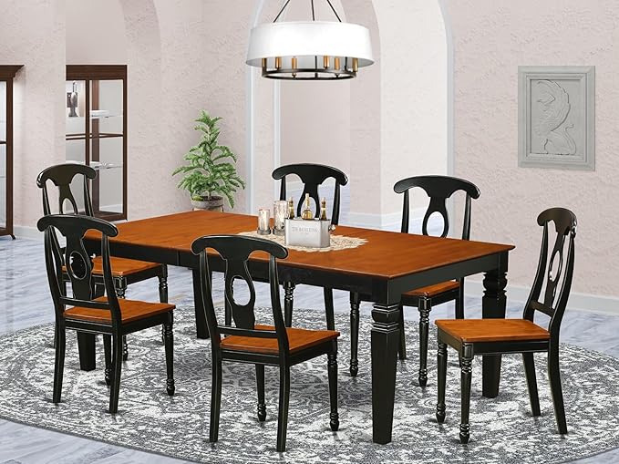 East West Furniture LGKE7-BCH-W 7 Piece Dining Table Set Consist of a Rectangle - Image 2