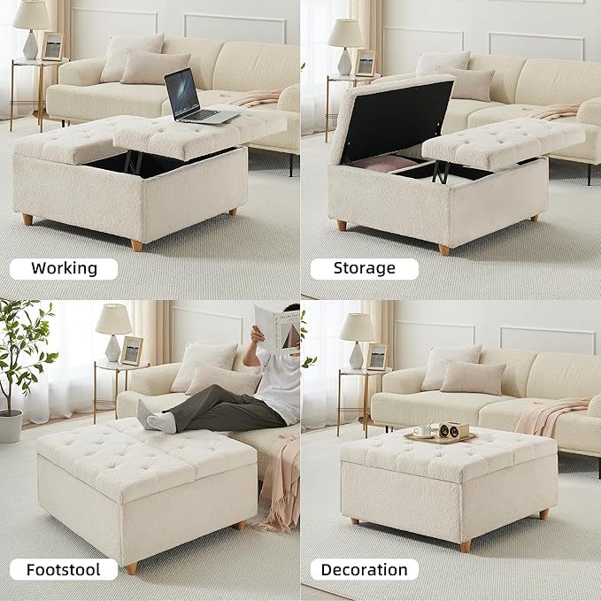 GAOMON Sherpa Storage Ottoman Coffee Table - Image 6
