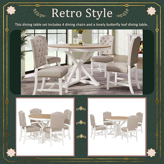 SogesPower 5-Piece Round Farmhouse Retro Dining Table Set - Image 7