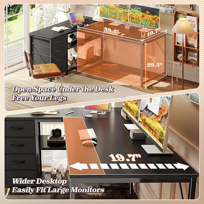 PRAISUN 53" L Shaped Desk with Power Outlets and USB-C Port, Reversible - Image 5