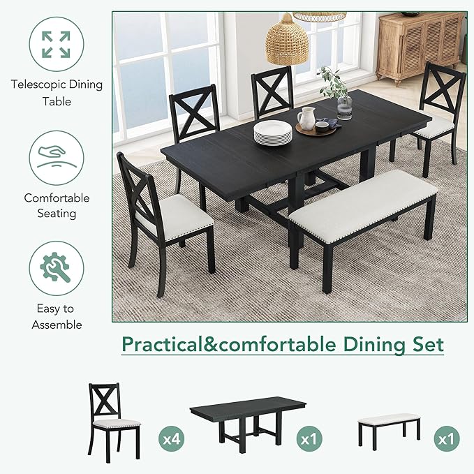 Ball & Cast Farmhouse 6 Piece Extendable Dining Table - Image 4