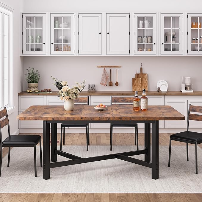 Dining Table for 4-6, 62“Extendable Kitchen Dining Room Table, Space Saving - Image 5