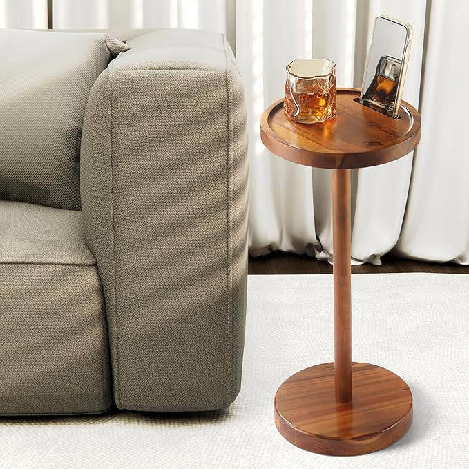 Pedestal Side Table, Acacia Drink Table - Image 6