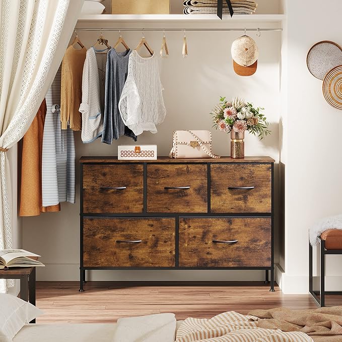WLIVE Dresser for Bedroom with 5 Drawers, Long Fabric Dresser, Storage Drawer - Image 6
