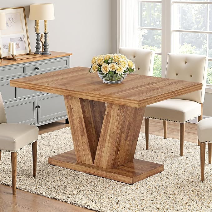 47" Dining Table, Wooden Kitchen Dinner Table Heavy Duty, Farmhouse Table by HIGREENA