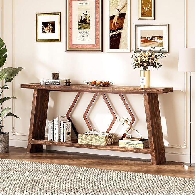 LITTLE TREE 70.9-Inch Console Table, Long Sofa Table Behind Couch, Farmhouse - Image 3