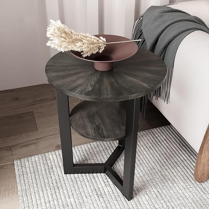 LEEMTORIG Round Side Table, 2-Tier End Table Nightstand - Image 4