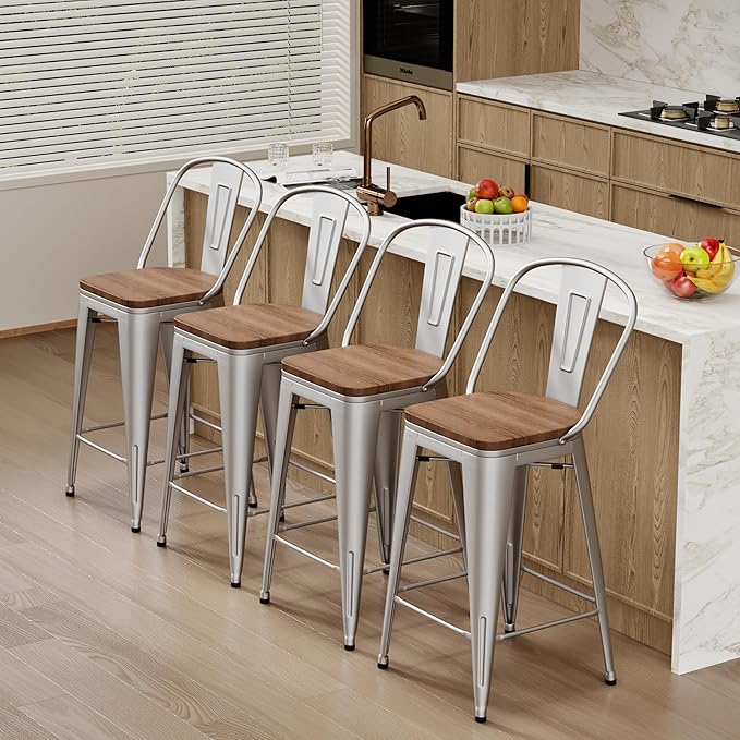 Changjie Furniture 24 Inches Metal Barstools Set of 4 Counter Height Bar Stools by ALISH