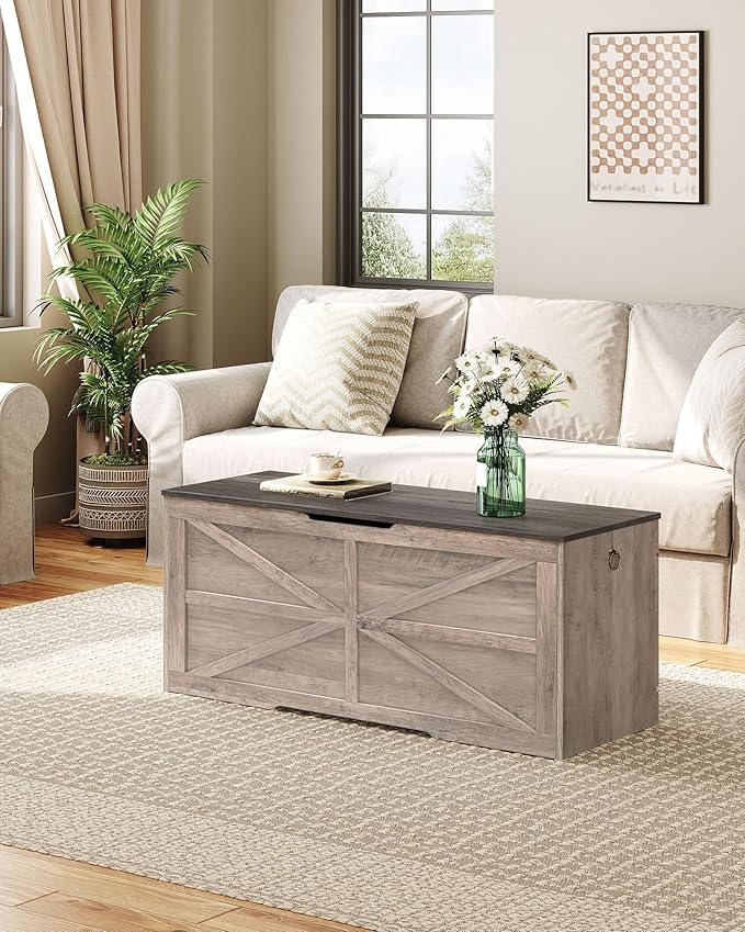 Storage Chest, 43.3" Wooden Storage Trunk, Retro Storage Bench - Image 7