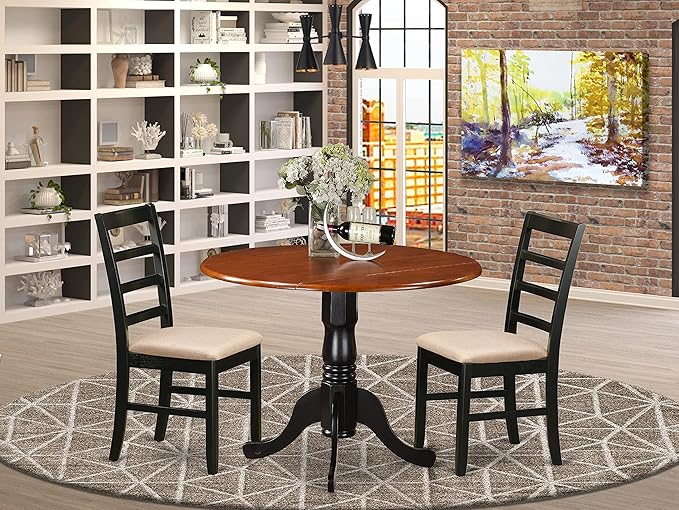 East West Furniture DLPF3-BCH-C 3 Piece Dining Set Contains a Round Dining Room - Image 2