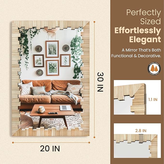 Boho Wall Mirror with Wood Frame, Living Room - Image 2