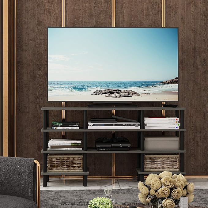 Furinno Turn-N-Tube 4-Tier Multipurpose Wide Shelf TV Stand, French Oak - Image 7