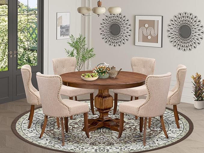 F3SI7-50N-04 7-Pc Kitchen Table Set consists of a Pedestal Table and 6 Light - Image 2
