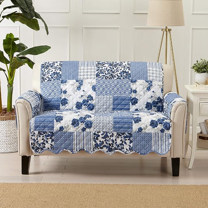 Great Bay Home Patchwork Scalloped Printed Furniture Protector Stain Resistant by GreatBayHome