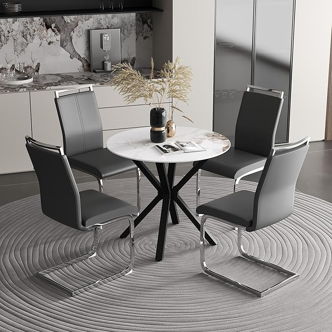 Round Faux Marble Dining Table Modern 32 Inch Kitchen Table - Image 7