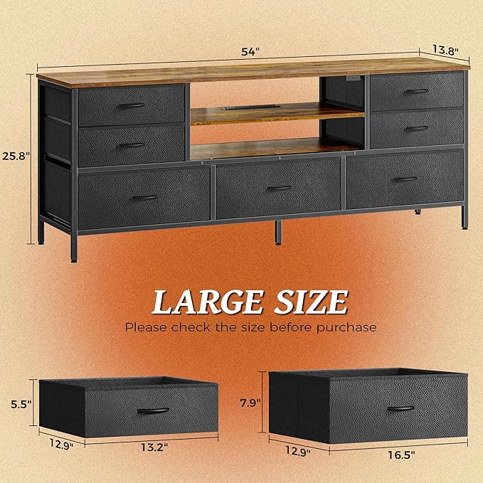 Huuger TV Stand Dresser with Power Outlets and LED Lights, 7 Drawers - Image 3