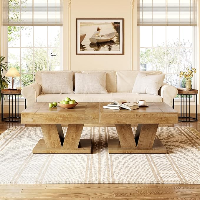 LITTLE TREE Square Coffee Table, Modern Rustic Coffee Table - Image 6