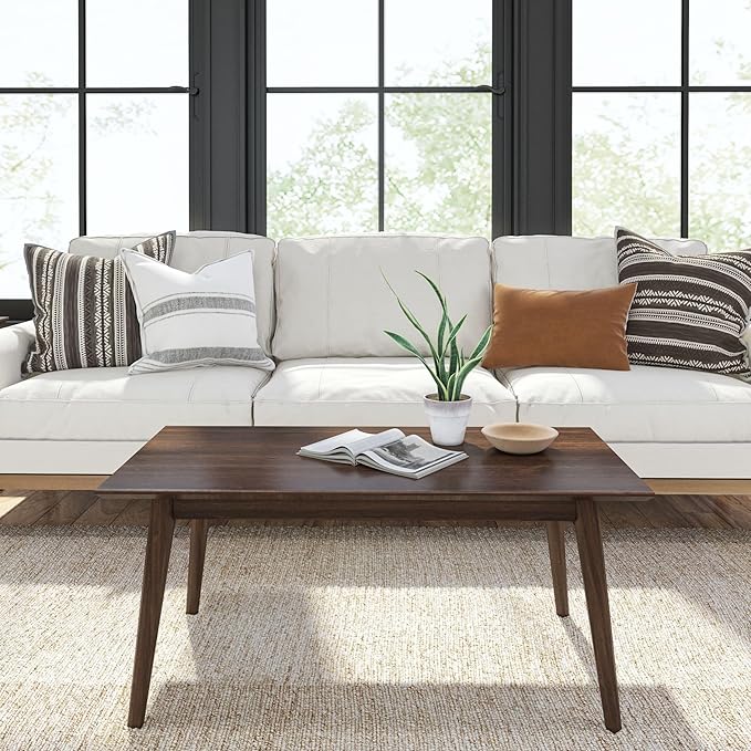 Plank+Beam 40 Inch Mid Century Modern Coffee Table, Wood Coffee Tables - Image 3