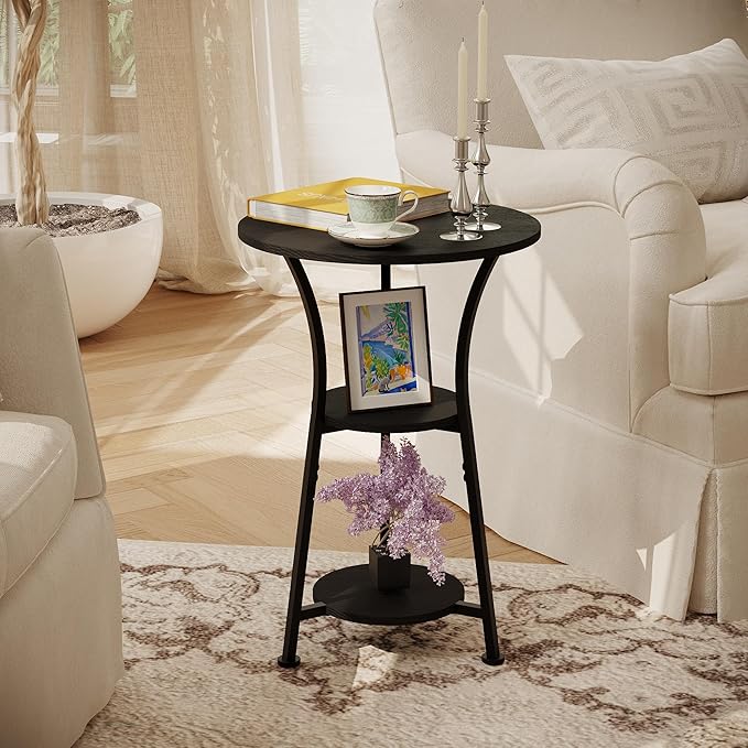 Dulcii Small Round End Table for Narrow and Small Space, 3-Tier Round Accent - Image 2