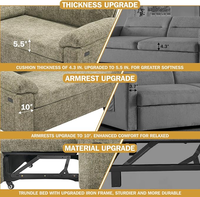 Vipbear 3-in-1 Convertible Sofa Bed, Pull Out Sleeper Sofa - Image 6