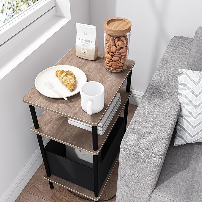Small Side Table with Charging Station, Slim Nightstand with Outlet, Sofa - Image 5