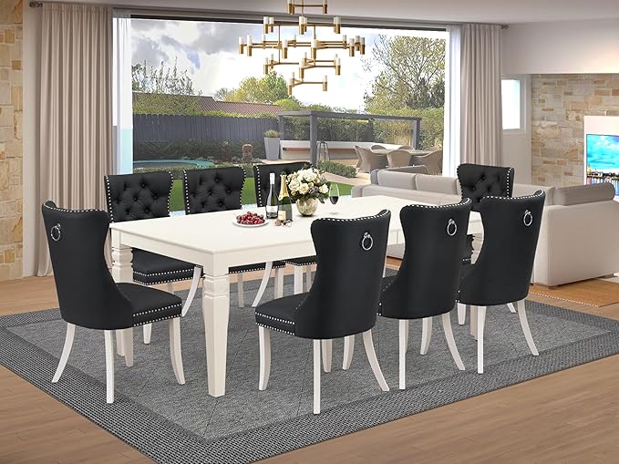 East West Furniture LGDA9-LWH-12 9 Piece Dining Table Set Contains a Rectangle - Image 2