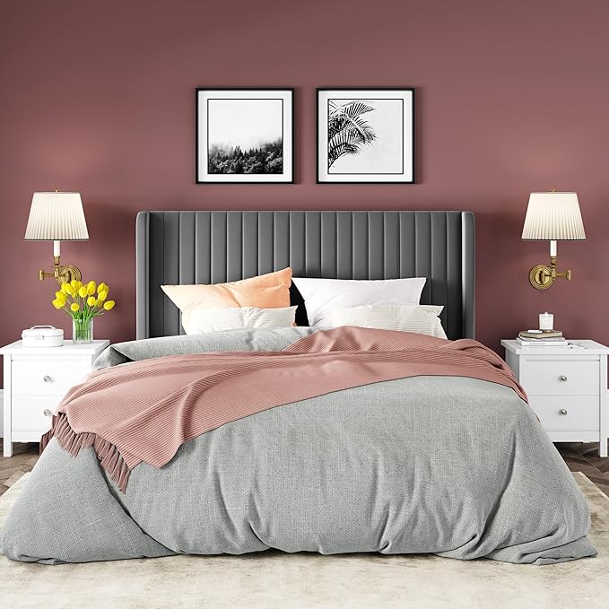 Allewie Full Size Velvet Bed Frame/Vertical Channel Tufted Wingback - Image 3