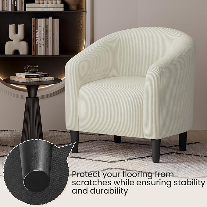 Yaheetech Accent Barrel Chair, Corduroy Fabric Club Chair, Furry Sherpa Elegant - Image 8