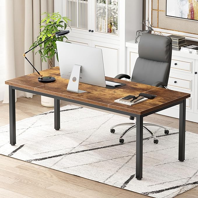 DlandHome Computer Desk, Large Executive Office Desk Computer Table Study - Image 2