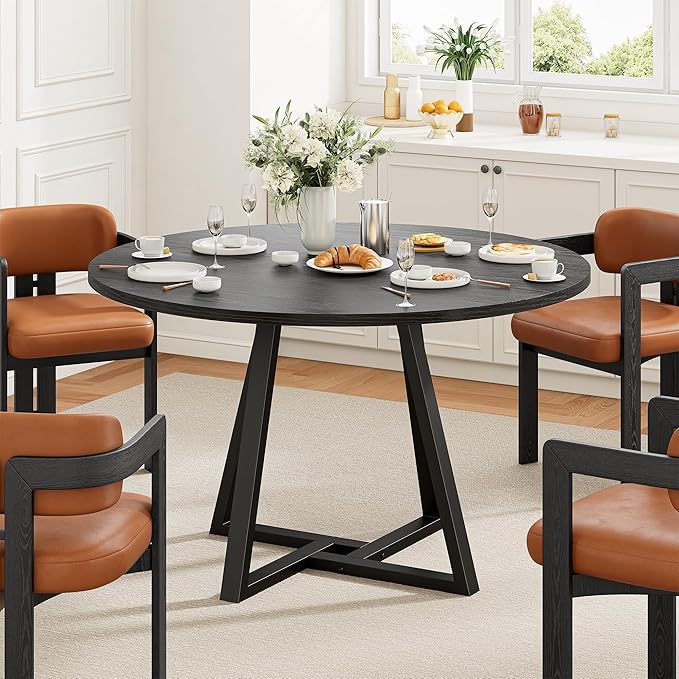IRONCK 43" Round Dining Table for 4, Wood Kitchen Table by IRONCK