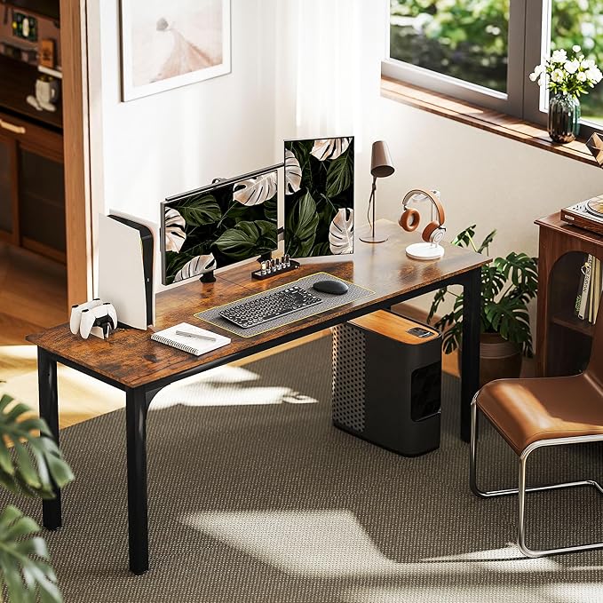 HOMCOM Modern Simple Large Computer Desk, Rustic Brown - Image 2