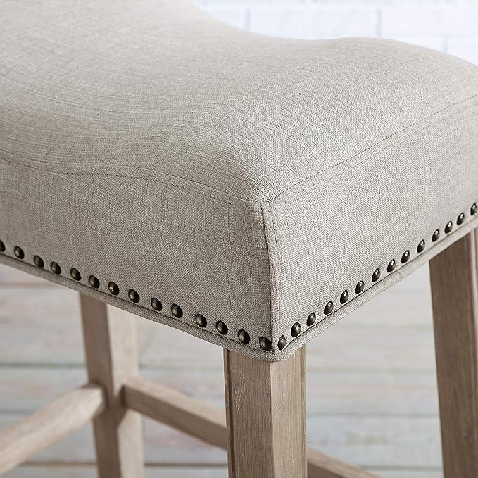 Roundhill Furniture Coco Upholstered Backless Saddle Seat Bar Stools 29" Height - Image 4