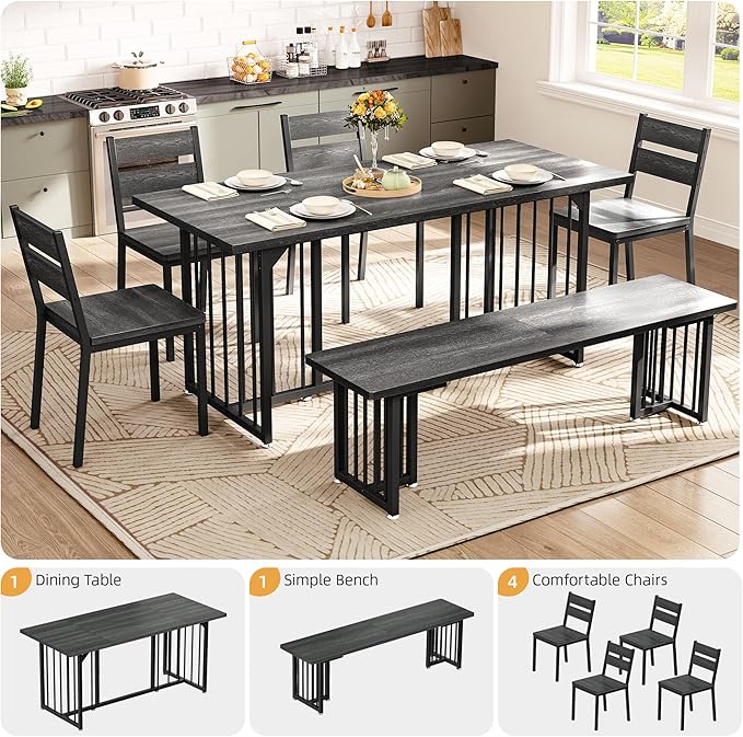 DWVO 63 Inch Dining Table Set for 6-8 People 6-Piece Large Kitchen Table Set - Image 5