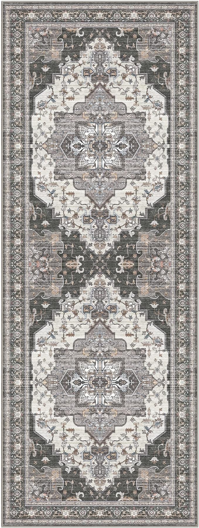 GENIMO 3X8 Hallway Runner Rug, Machine Washable Non Slip Vintage Floral - Image 7