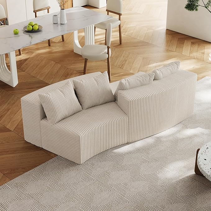 KEIKI Corduroy Curved Sectional Sofa, 2 Seater Symmetrical Modular Semi - Image 4