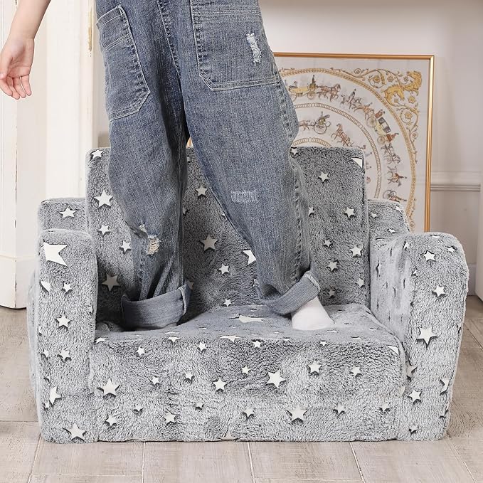 Star Glow in The Dark Toddler Couch, 2-in-1 Toddler Soft Couch Fold Out - Image 6