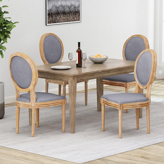 GDFStudio Hedwig French Country Fabric Dining Chairs, Light Gray + Natural - Image 2