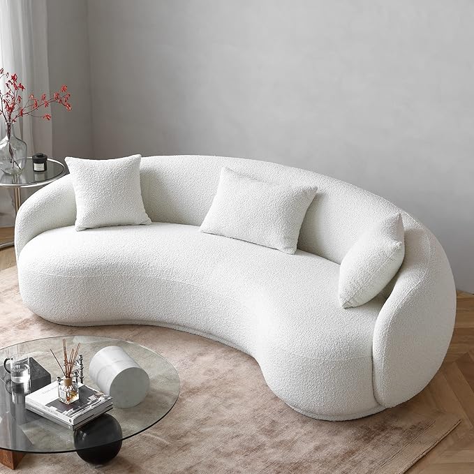 Acanva Mid Century Modern Curved Living Room Sofa, 4-Seat Boucle Fabric Couch - Image 3