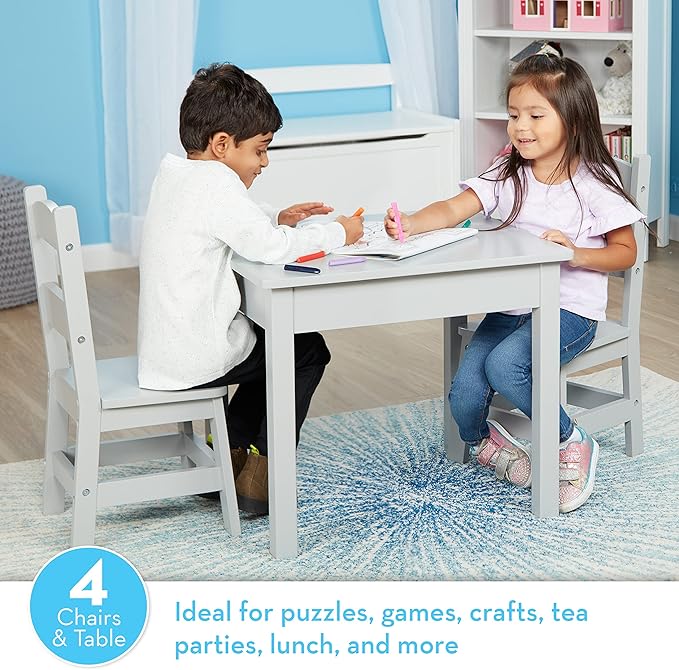 Melissa & Doug Wooden Table & Chairs-Gray Kids Furniture - Image 2