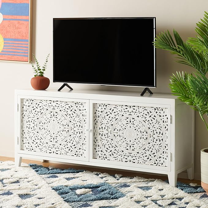 SAFAVIEH Raura TV Stand for up to 60" Flatscreen – White Washed, 2 Doors by SAFAVIEH