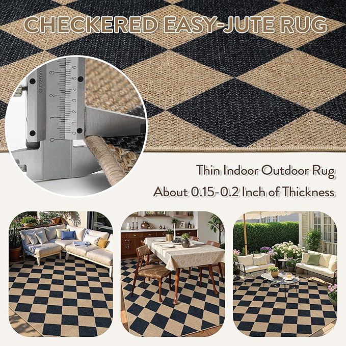Lahome Checkered Easy Jute Outdoor Rug, Large 6x9 Rug - Image 3