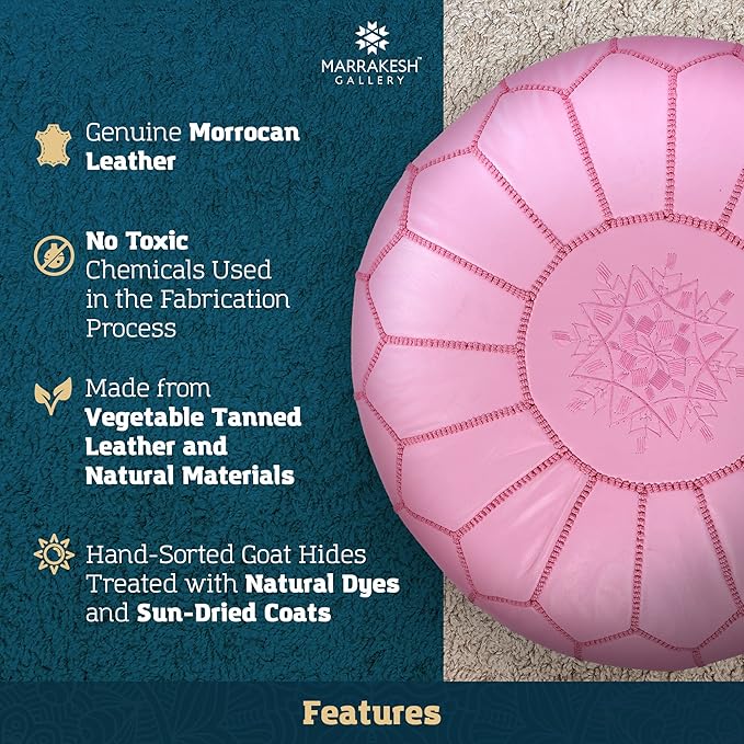 Marrakesh Gallery Genuine Leather Round Pouf Unstuffed - Image 5