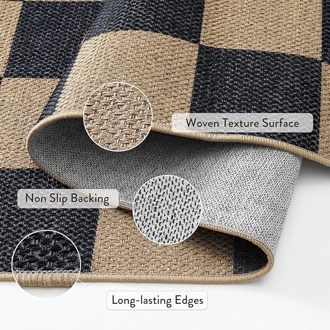 Lahome Checkered Round Rugs 6ft, Outdoor Patio Easy Jute Rug Indoor Outdoor - Image 3