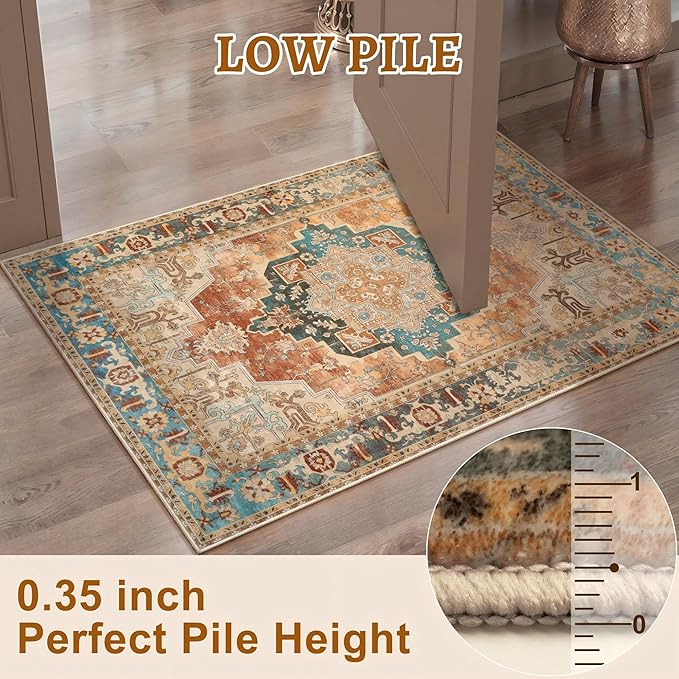 Tangsoo 2x3 Small Rug for Entryway, Washable Rugs Vintage Non Slip Small Area - Image 3