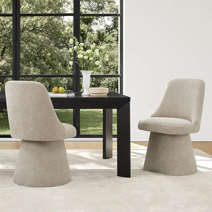 Swivel Dining Chair Mid Century Modern DeskChair High Back Upholstered Linen - Image 2